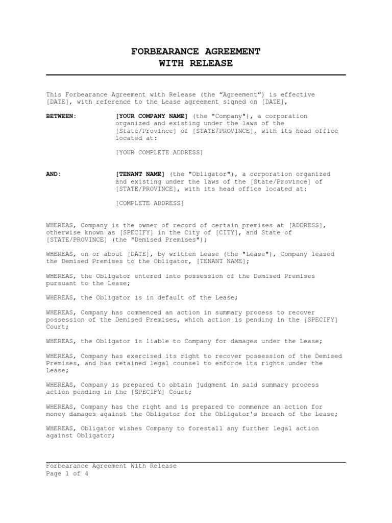 Forbearance Agreement Eviction Lease