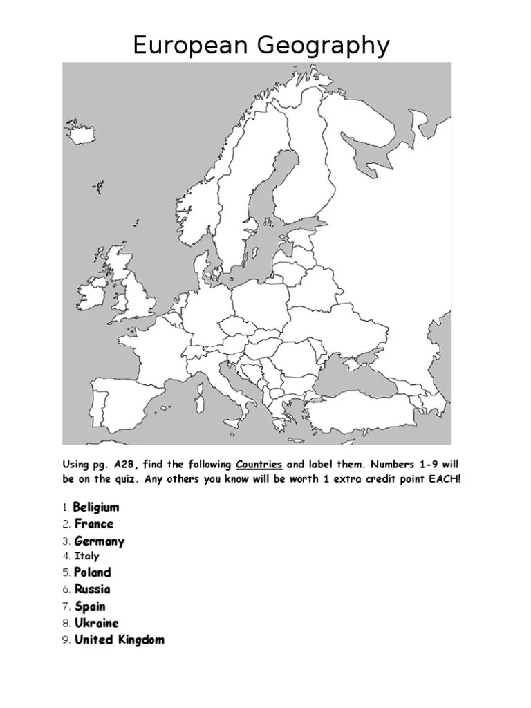 Map Of Europe Worksheet European Geography Worksheet PDF