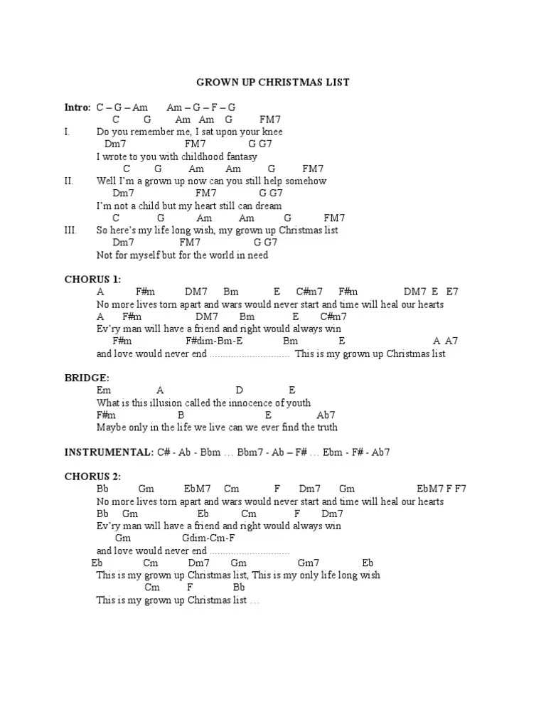 Lyrics To This Is My Grown Up Christmas List My Grown Up Christmas List Songs Musical Forms