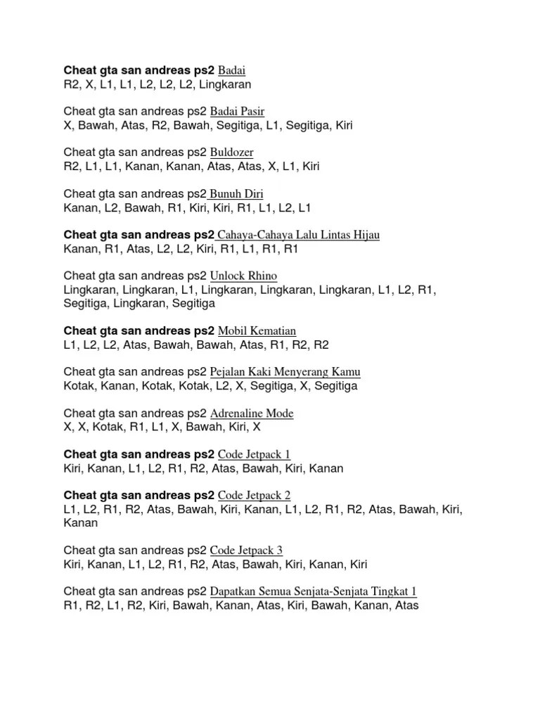 Cheat Gta San Andreas Ps2 | PDF