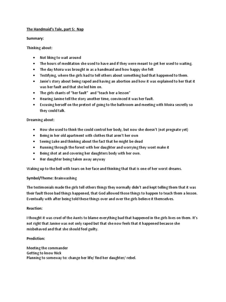 The Handmaid's Tale chapter summaries 710