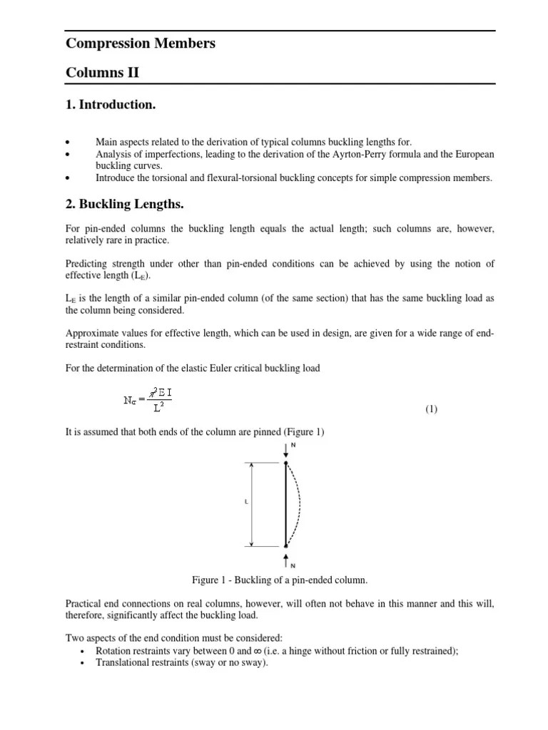 Compression Members Effective Length Buckling Column