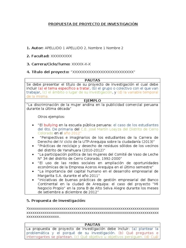 MODELO DE PROPUESTA DE PROYECTO DE INVESTIGACION EJEMPLO