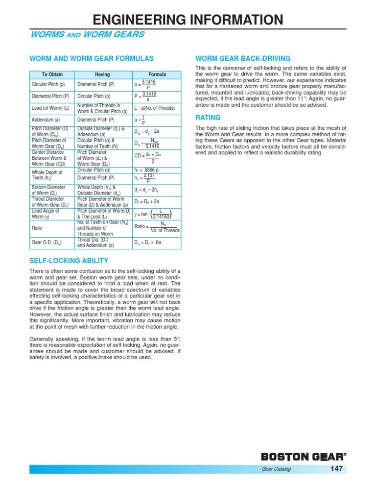 Worms Worm GearsFormulas Self Locking PDF PDF Gear Friction