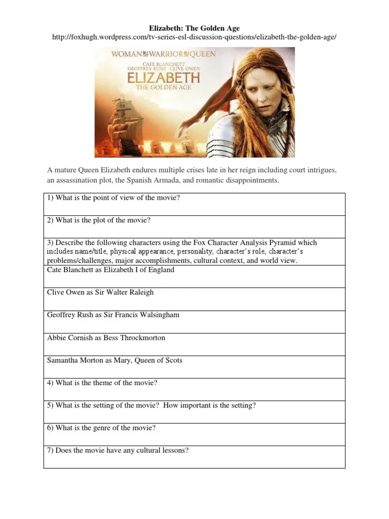 Elizabeth the Golden Age Worksheet.docx Tudor England Elizabethan Era