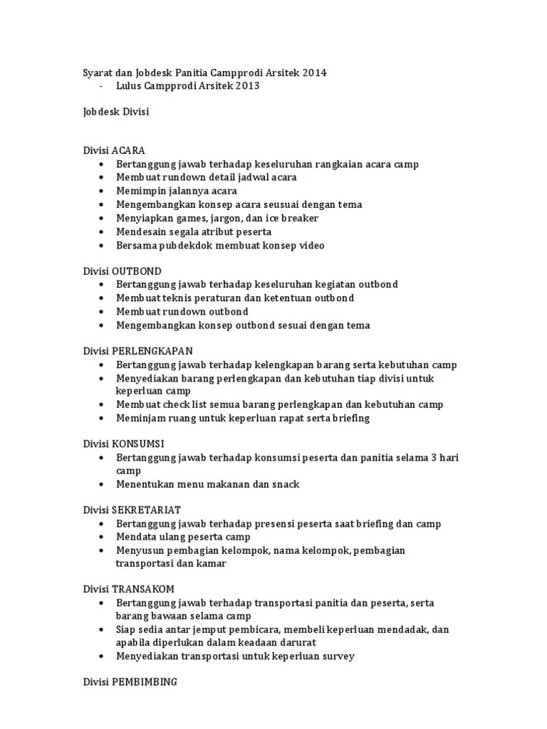 Jobdesk Divisi | PDF