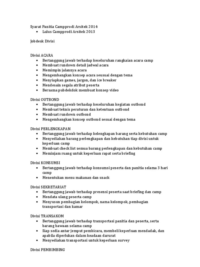 Syarat Dan Jobdesk Divisi | PDF