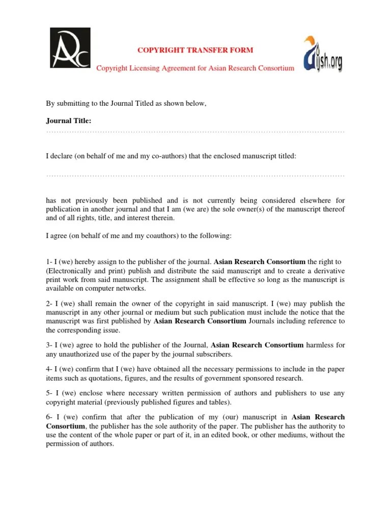 Copyright Transfer Form PDF Copyright Manuscript