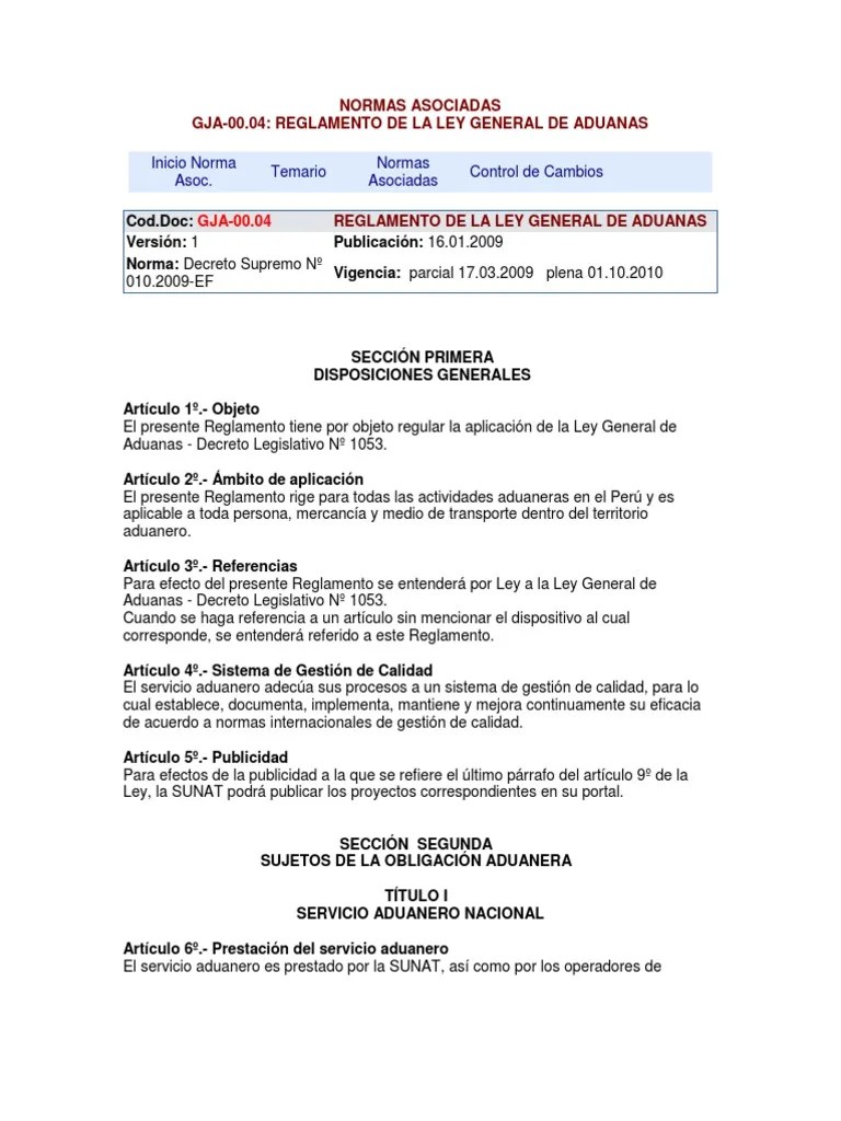 Reglamento de La Ley General de Aduanas Customs