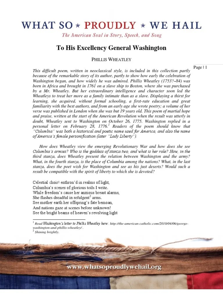 1775 Phillis Wheatley_To His Excellency General Washington Poetry
