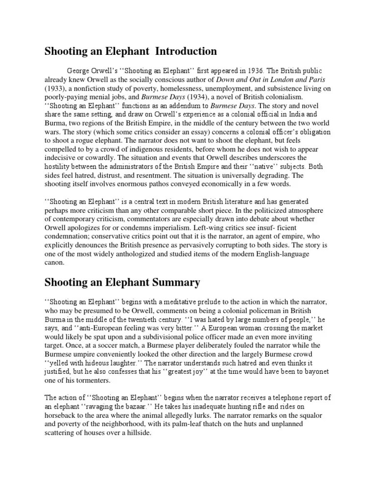 Shooting An Elephant Introduction PDF Orwell