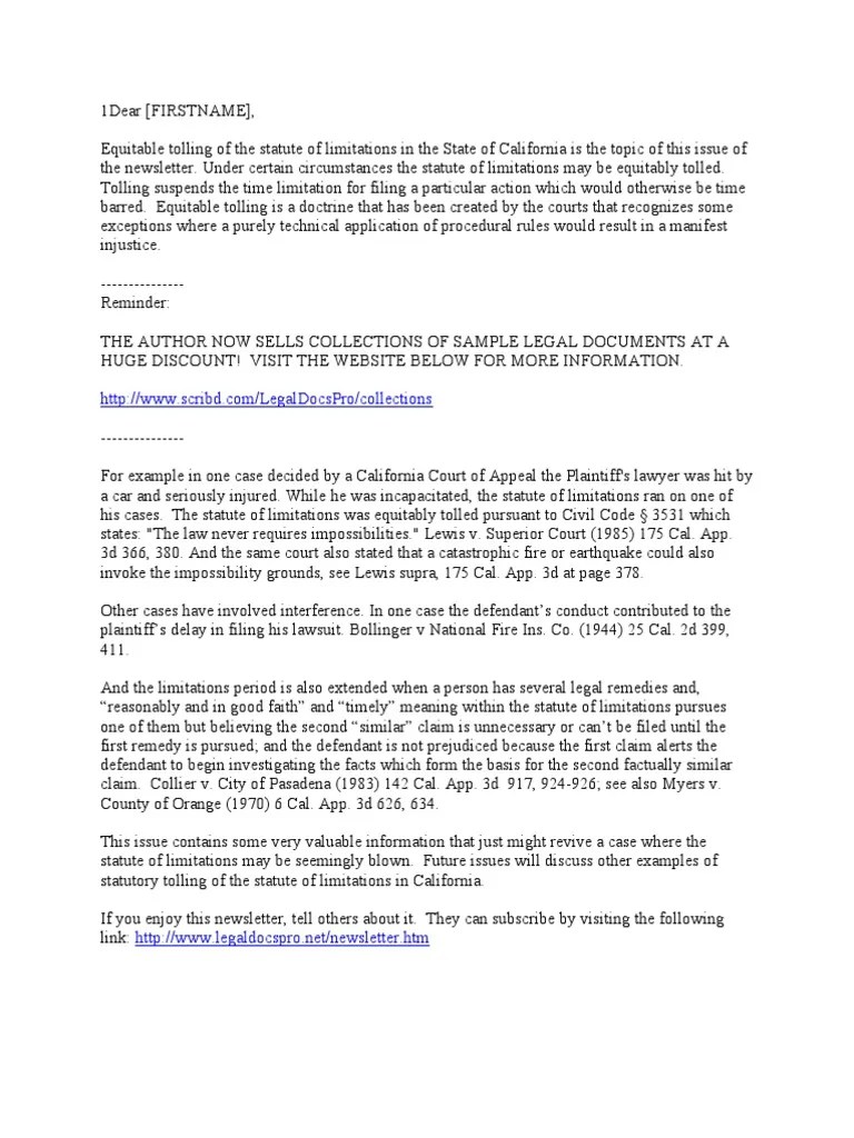 Equitable Tolling of the Statute of Limitations in California