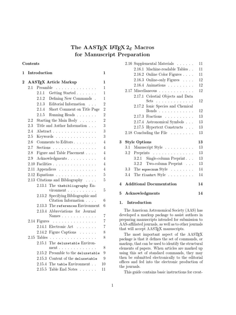 AASTEX LATEX Macros For Manuscript Prparation PDF Markup Language