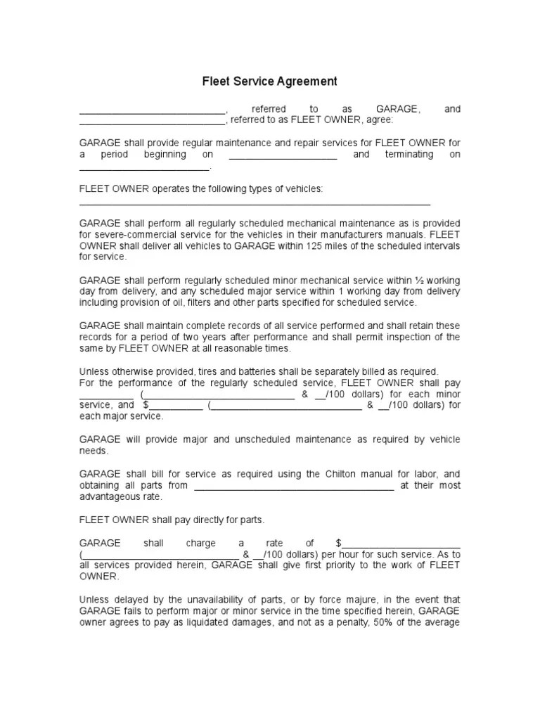 Fleet Service Agreement Insurance Government