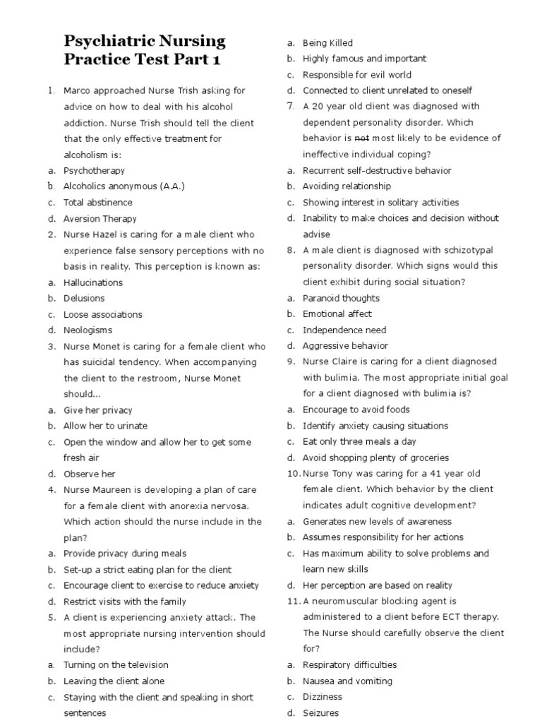 Psychiatric Nursing Practice Test 150 Items | Psychological Trauma