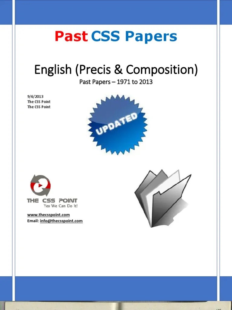 English (Precis & Composition) CSS Past Papers 1971 to 2013 Updated