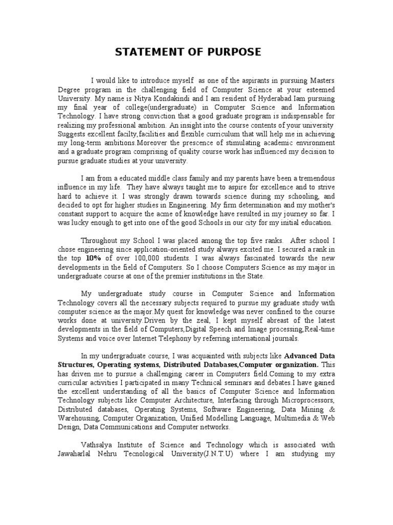 Statement of Purpose Graduate School Postgraduate Education