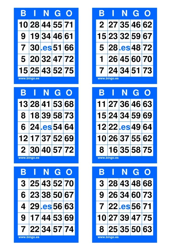 Cartones Bingo 75 Bolas