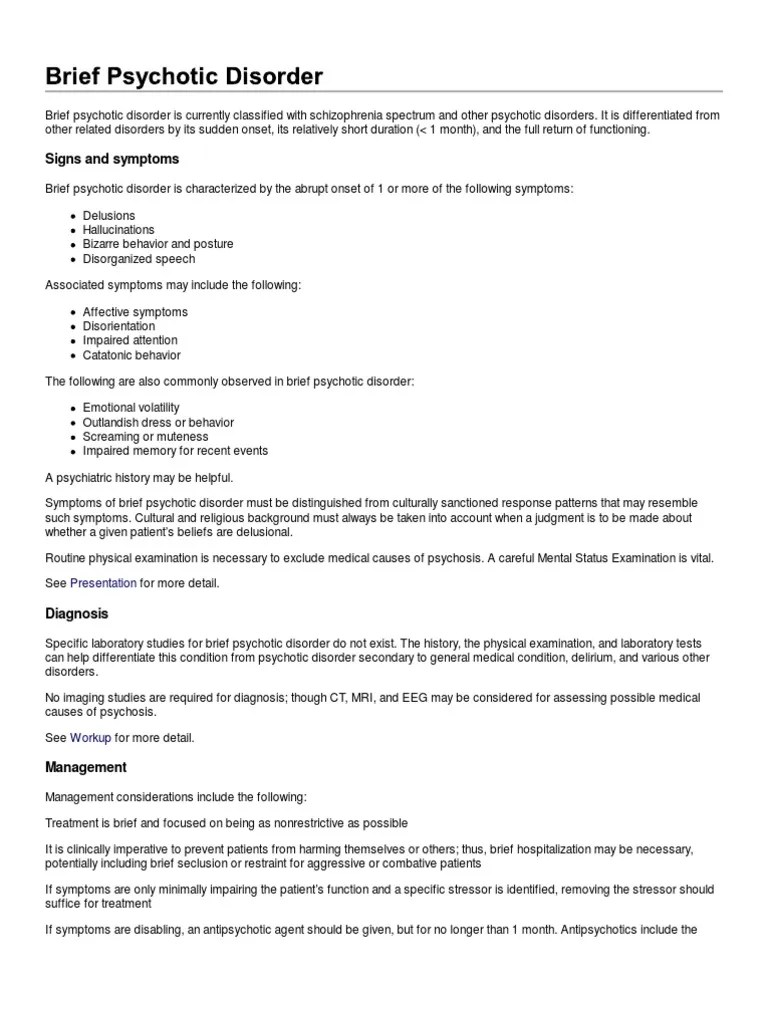 Brief Psychotic Disorder Psychosis Antipsychotic