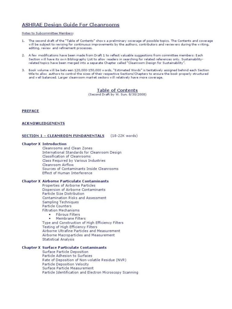 Ash Rae Clean Room Design Guide Content Draft Hvac Applied And