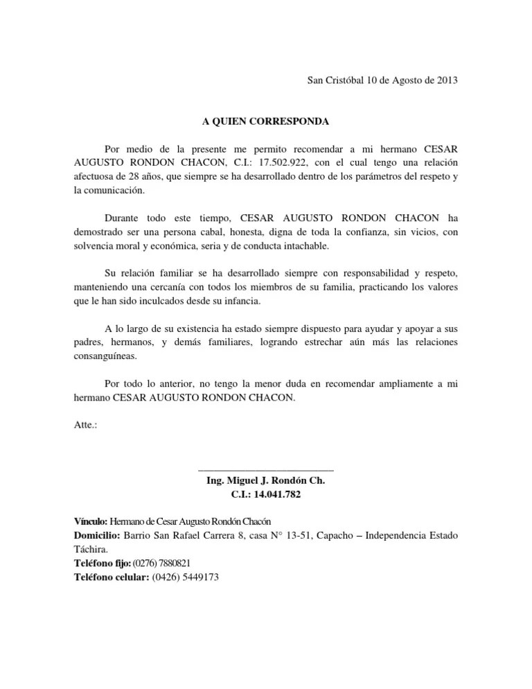 Carta Referencia Familiar