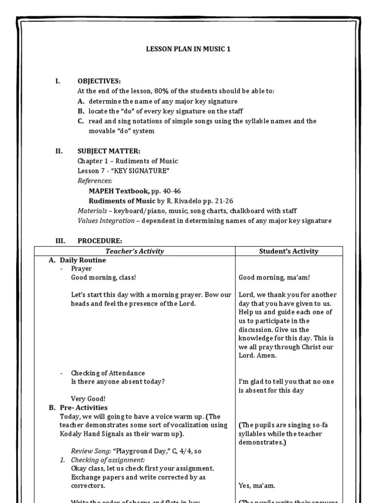 Lesson Plan in Music 1 | Rhythm | Musical Notation