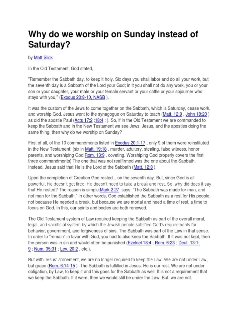 Why do we worship on Sunday instead of Saturday.docx Sabbath