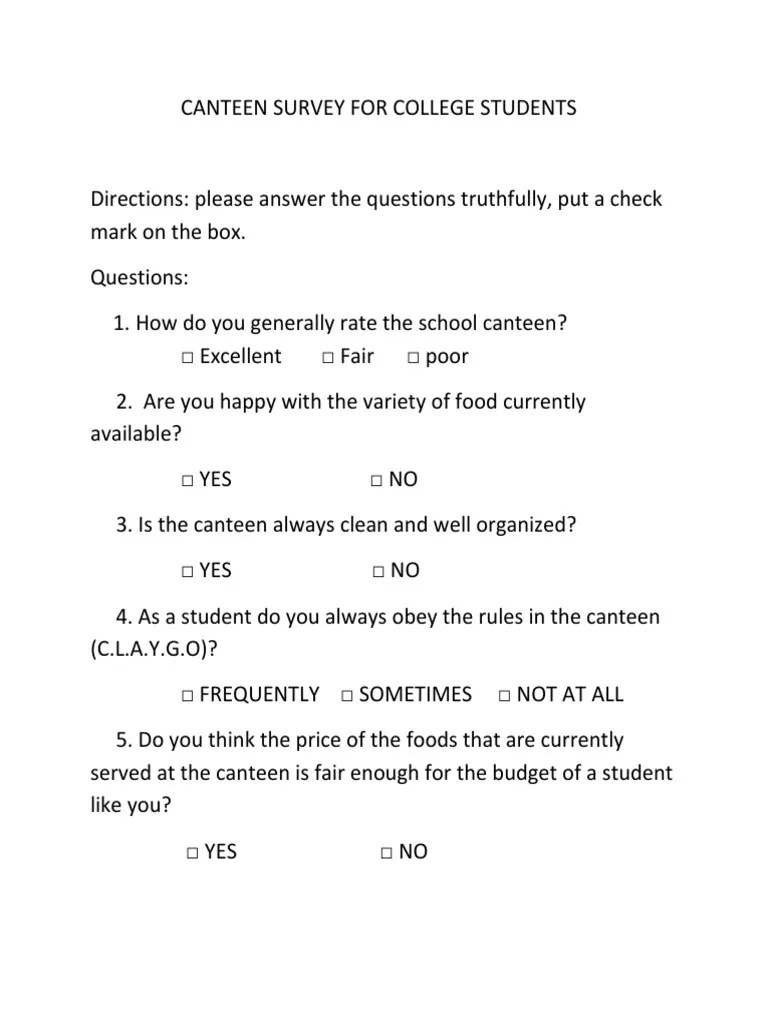 Canteen Survey For College Students PDF