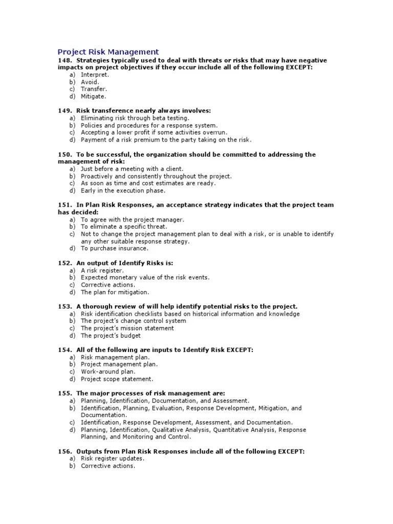 Chapter 9 Risk Management_Questions Risk Management Risk