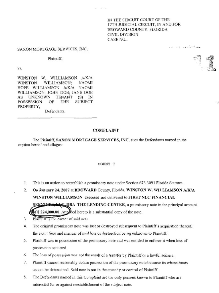 Summons Mortgage Law Promissory Note
