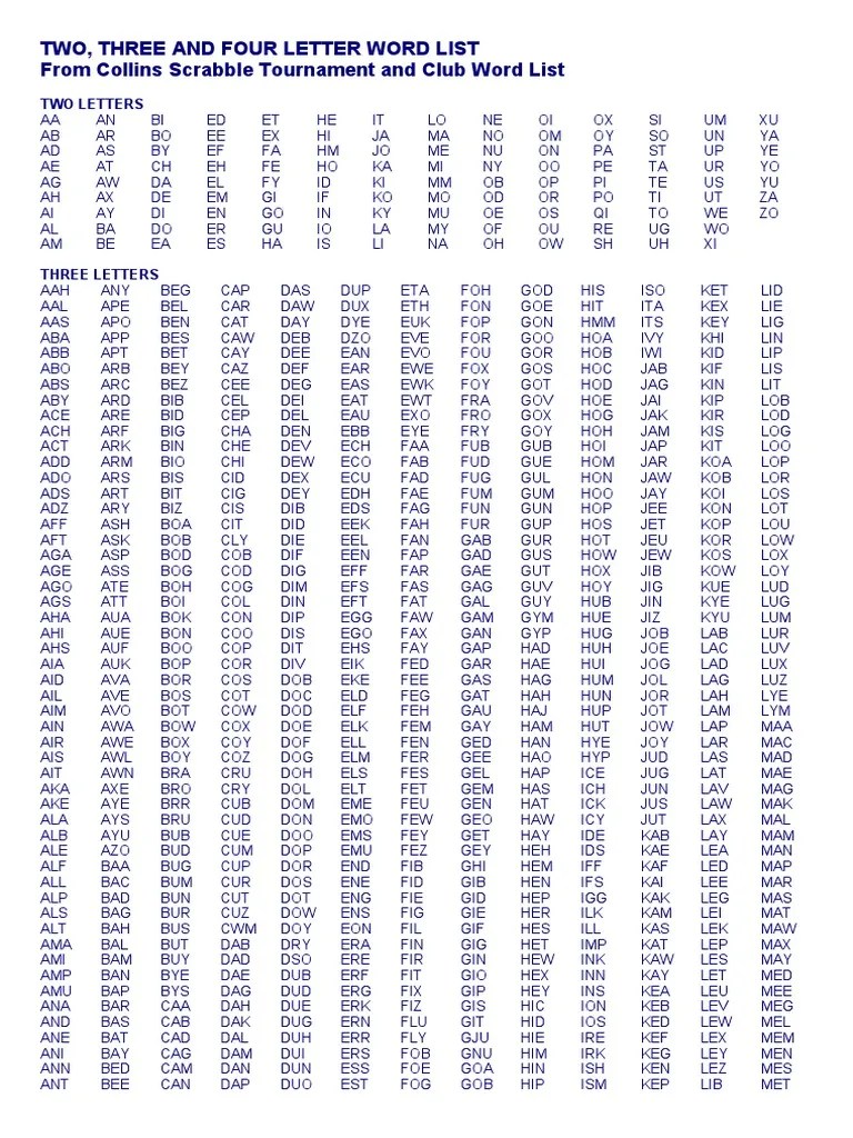 Scrabble 2/3/4letter words Leisure