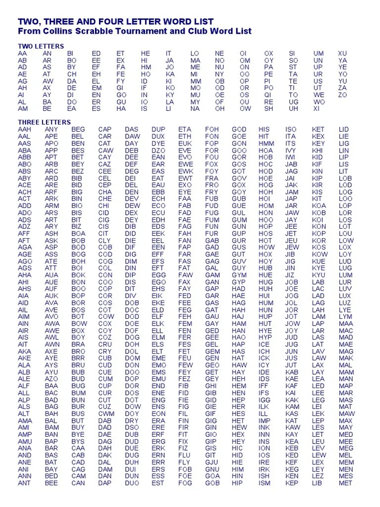 Scrabble 2/3/4letter words Leisure