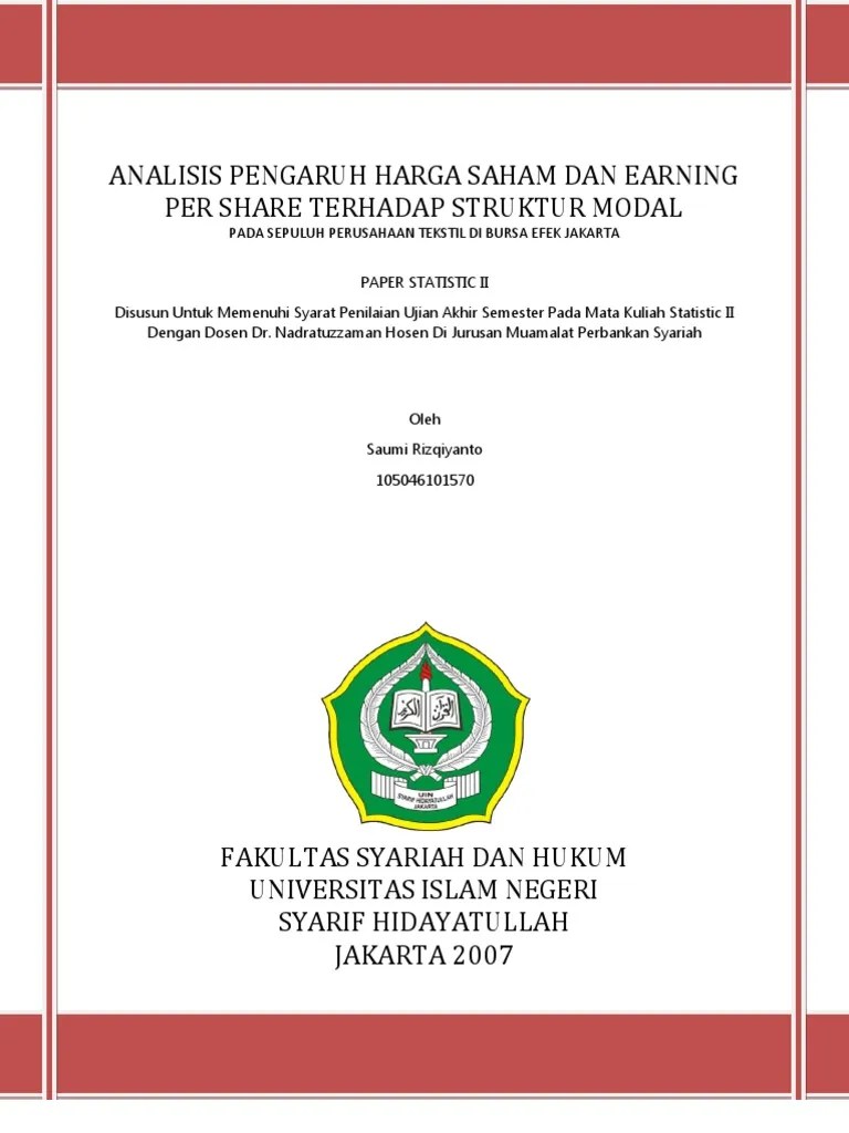 Jurnal Pengaruh Struktur Modal Terhadap Return Saham