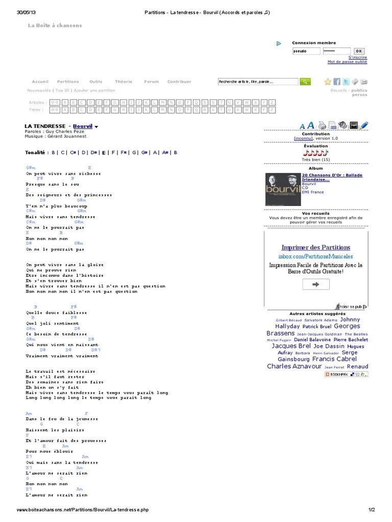 Partitions - La Tendresse - Bourvil (Accords Et Paroles ) | PDF |  Divertissement (Général)