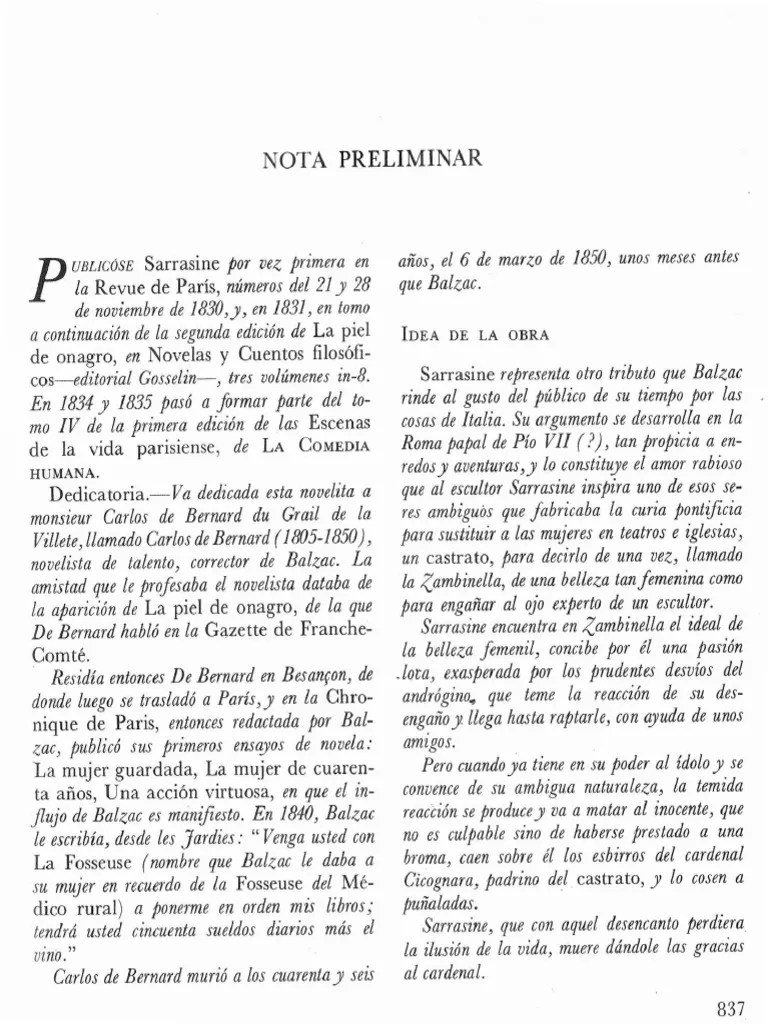 Sarrasine PDF Esp PDF PDF Honoré De Balzac Pinturas