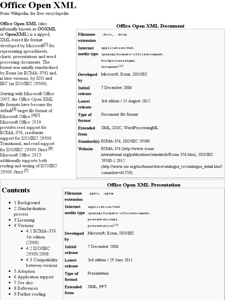 Office Open XML Wikipedia, The Free Encyclopedia PDF Xml