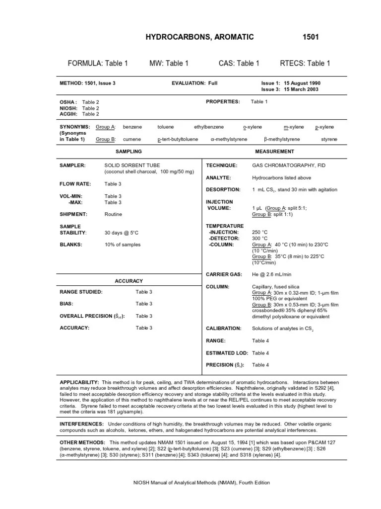 Niosh 1501 PDF Benzene Chemical Substances