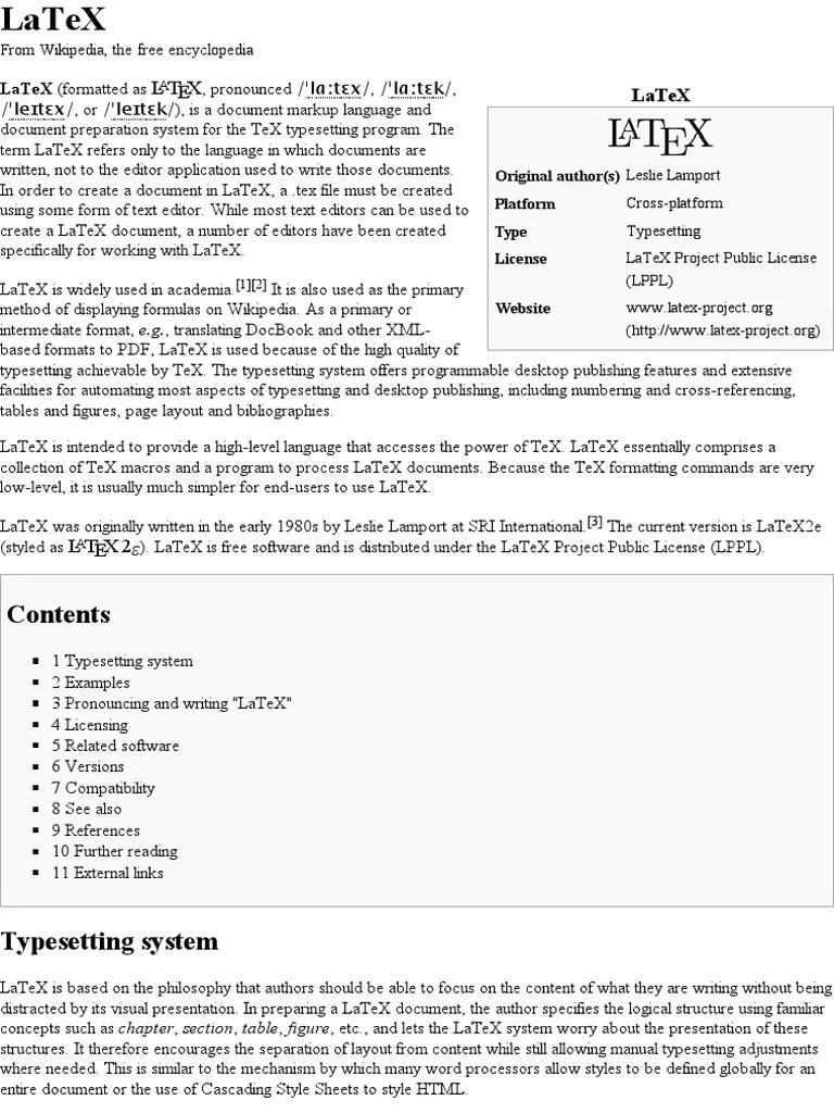 LaTeX Wikipedia, The Free Encyclopedia PDF Text Computing