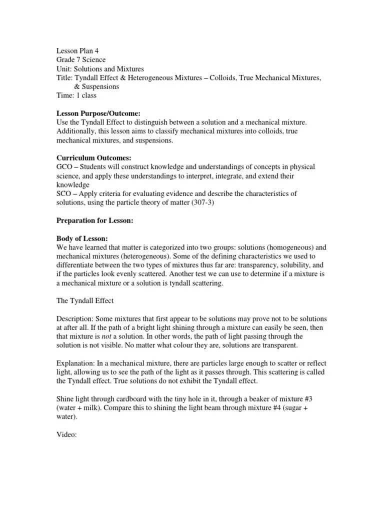 Solutions and Tyndall + Mechanical PDF Mixture Colloid