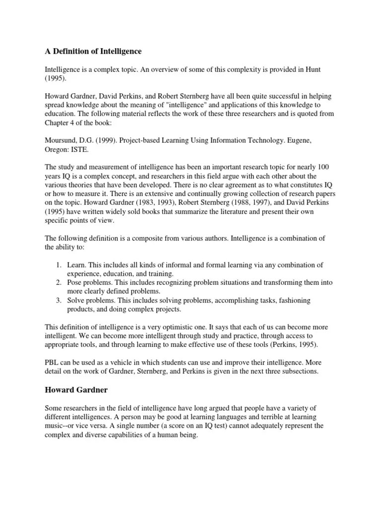 A Definition of Intelligencerwerwer Intelligence Intelligence Quotient