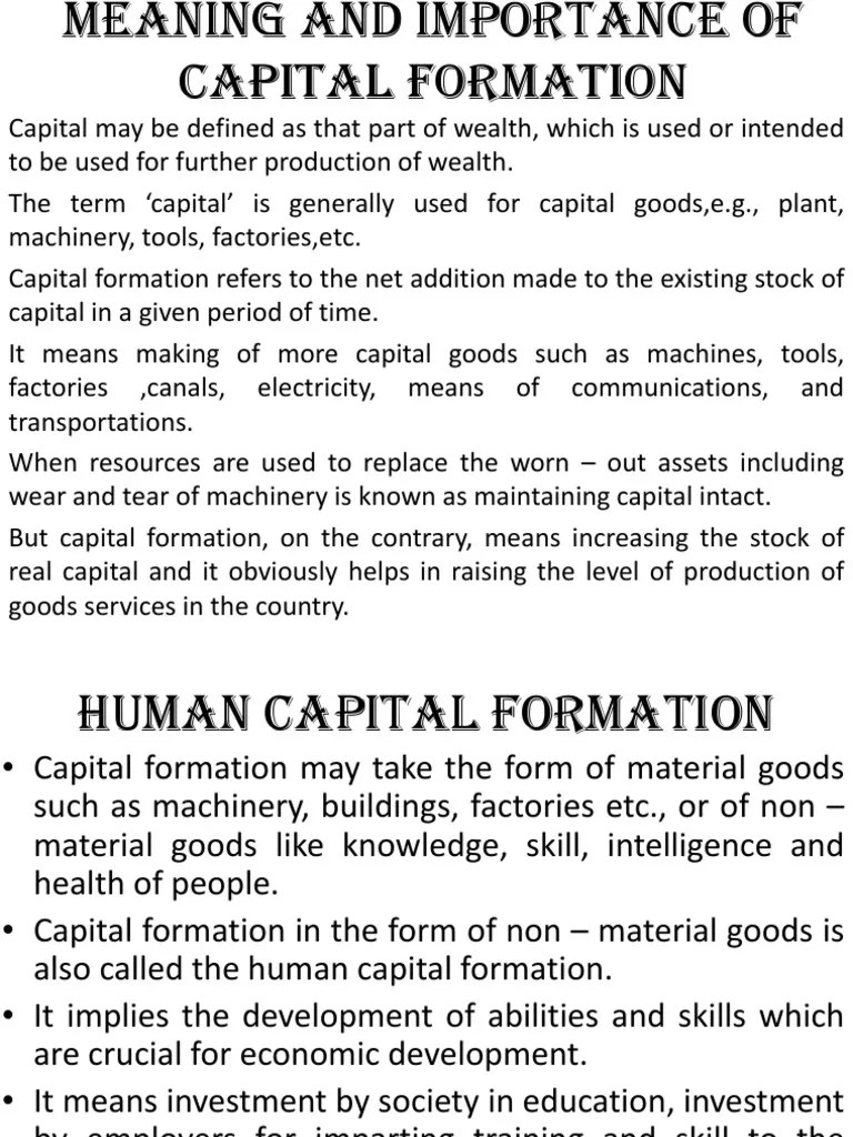 Meaning and Importance of Capital Formation PDF Capital (Economics
