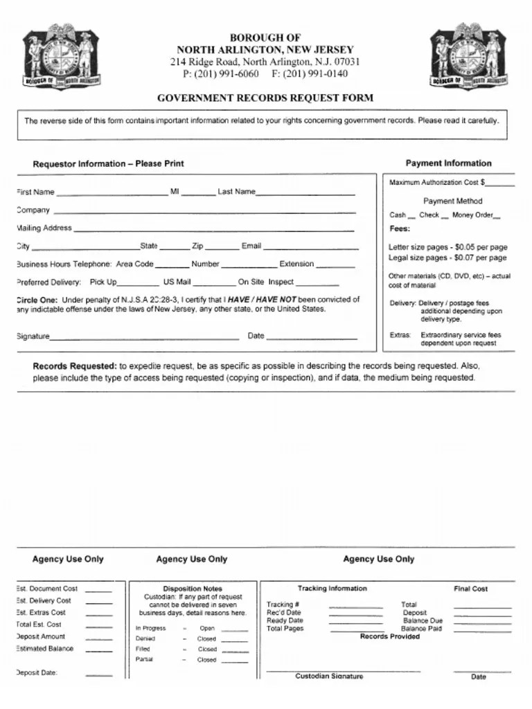 North Arlington OPRA Request Form Download Free PDF Complaint Justice