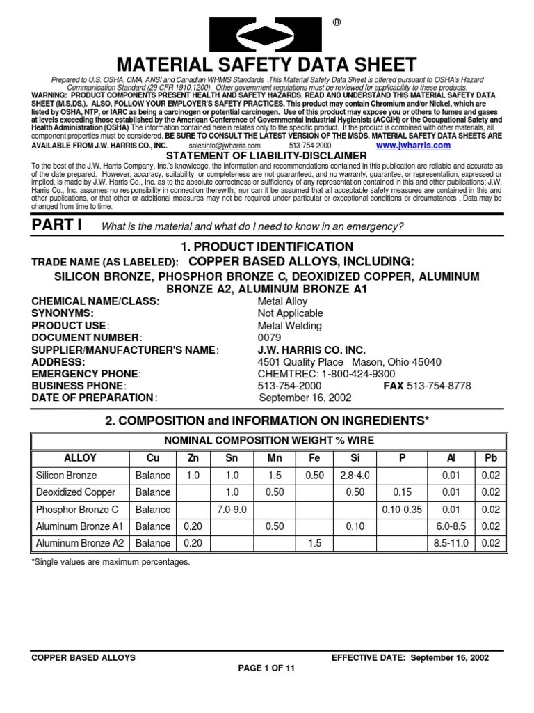 Bronze Alloys Msds Lead Dangerous Goods