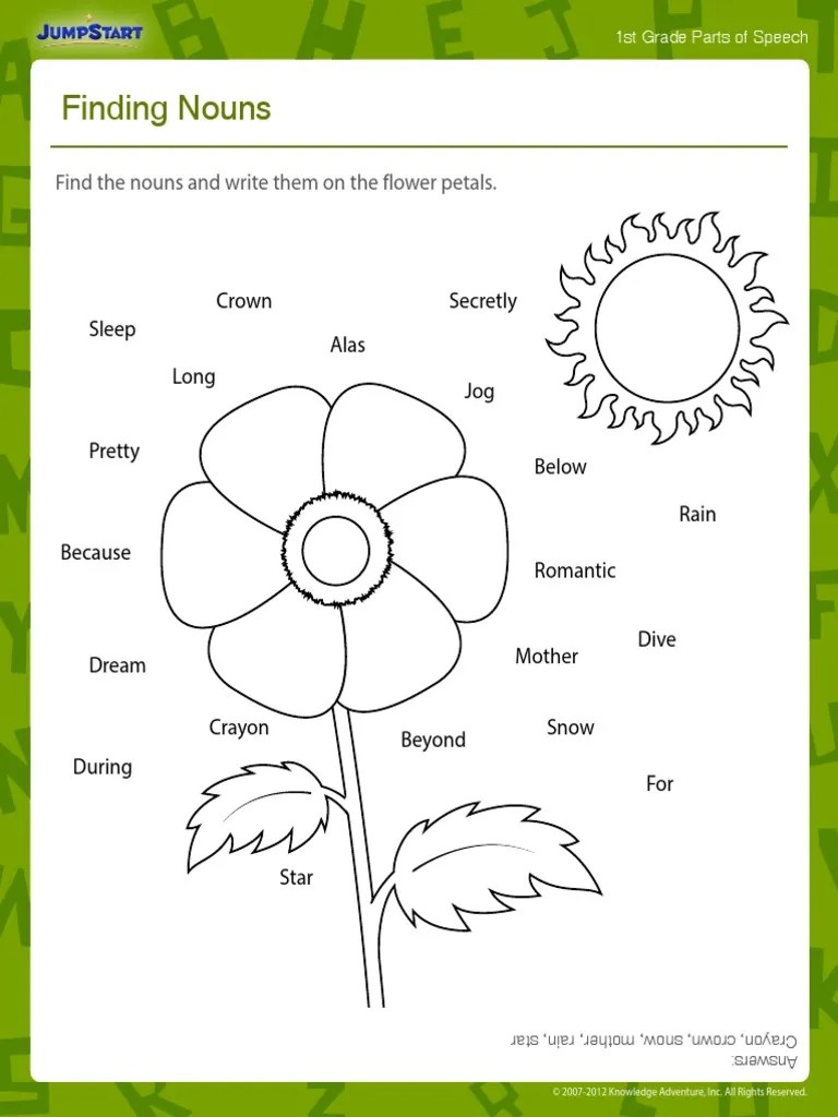 Finding Nouns Find The Nouns and Write Them On The Flower Petals PDF