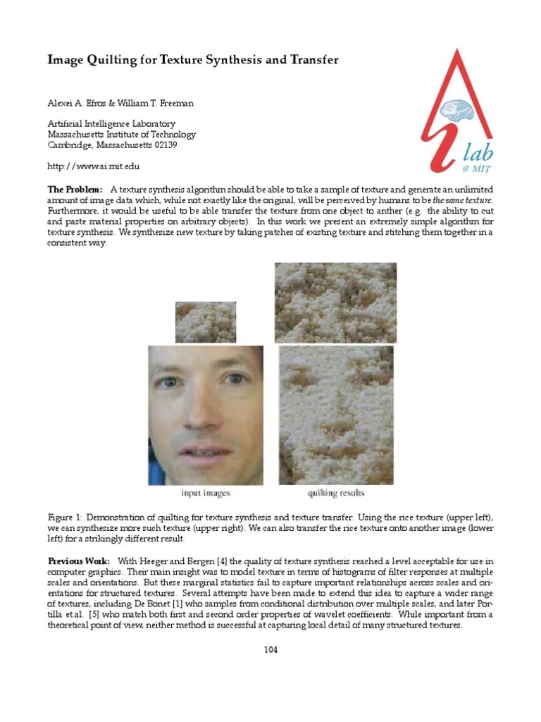 07.09.image Quilting For Texture Synthesis and Transfer PDF Texture