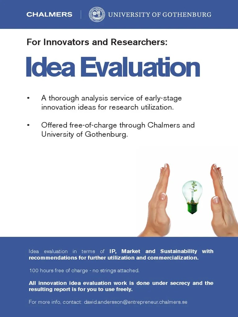 Idea Evaluation Information Sheet Innovation Evaluation
