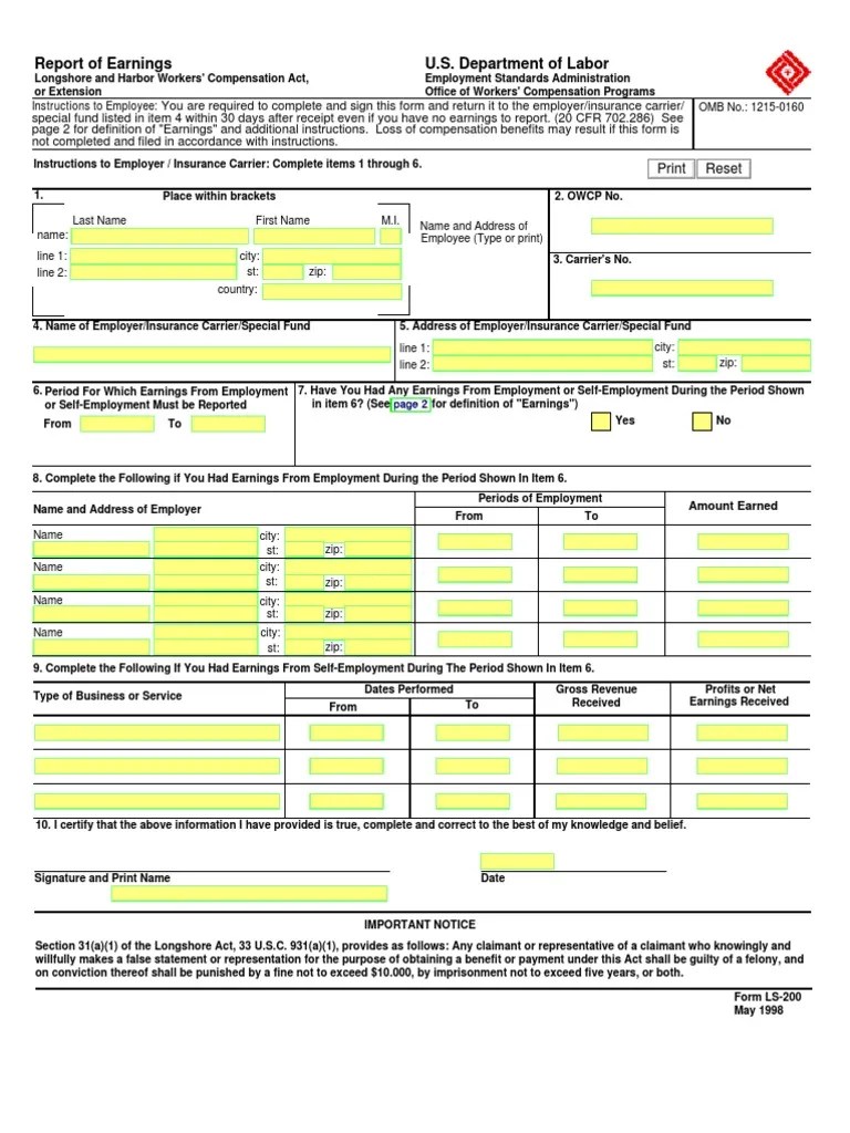 Department of Labor ls200 PDF Workers' Compensation Employment