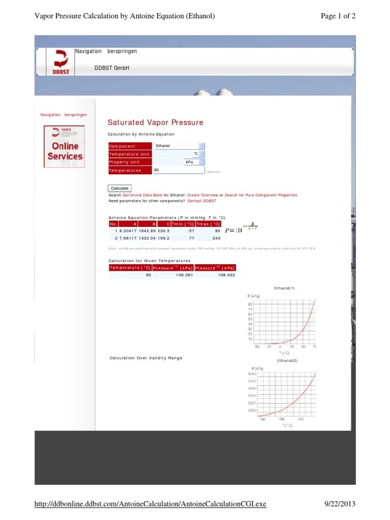ETHANOL VAPOR PRESSURE AntoineCalculatio.pdf Vapor Pressure