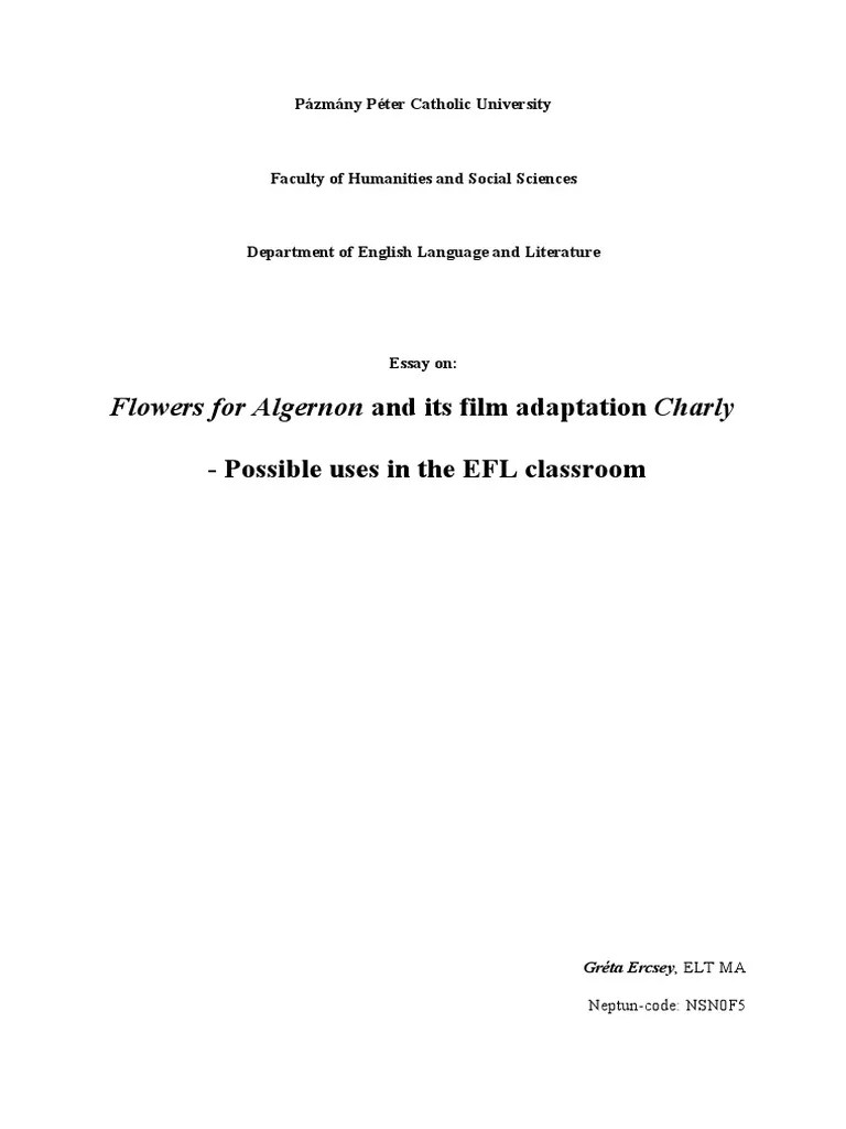 Essay On Flowers For Algernon PDF
