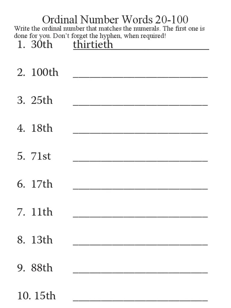 Ordinal Number Words 20100